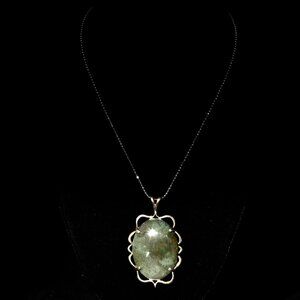 Large Green Gemstone Pendant In Hand Crafted Silver Metal Setting